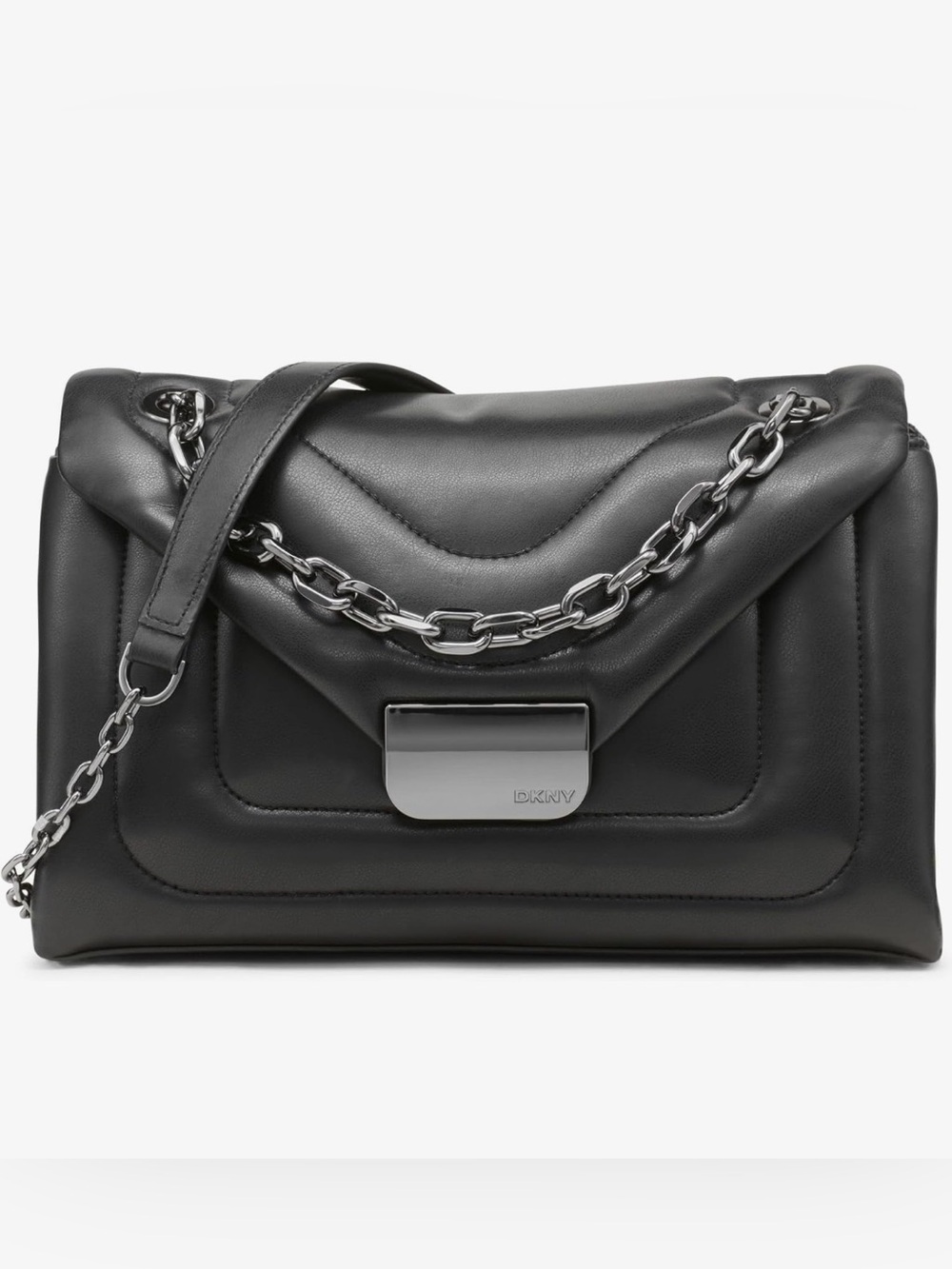 DKNY Kaya Black Quilted Shoulder Bag with Gunmetal Chain